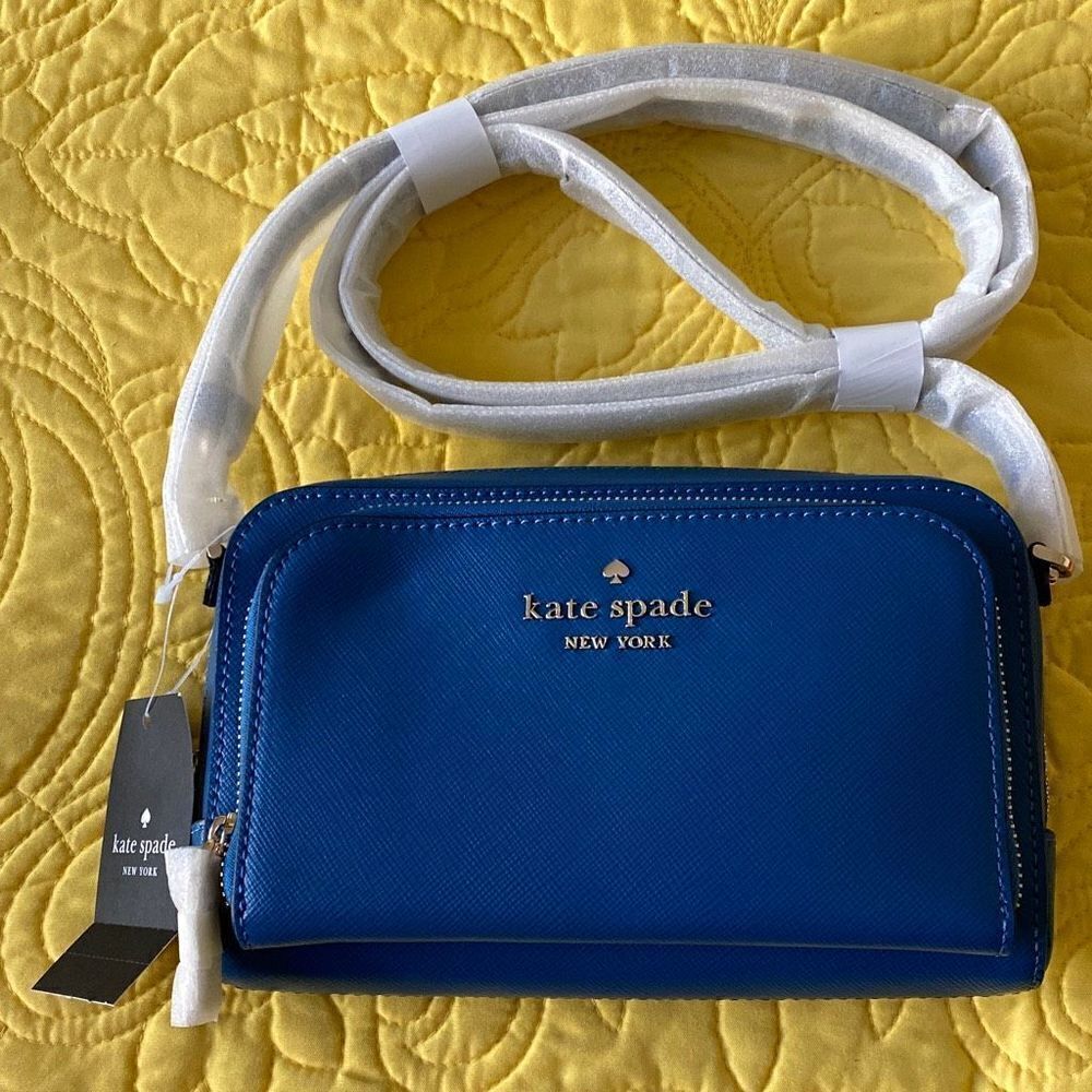 Kate Spade Staci Dual Zip Saffiano Leather Crossbody Bag, Sapphire Ice, NWT WLR0 - Picture 2 of 7